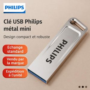 Philips Clé USB Métallique 64Go - USB 3.2 Haute Vitesse 150Mo/s - Ultra Résistante - Compacte