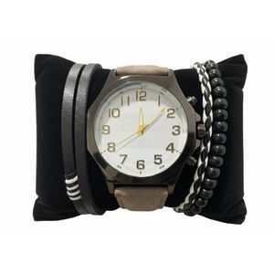 Coffret Homme Casual - Montre Quartz & Bracelets Perles - Noir