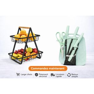 Pack Panier à Fruits 2 Niveaux + Set Couteaux avec Planche – Organisation & Praticité en Cuisine