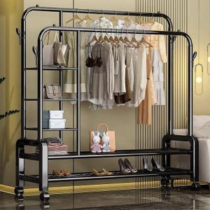 Portant à Vêtements Double Barre avec Étagères – Design Moderne & Multifonction