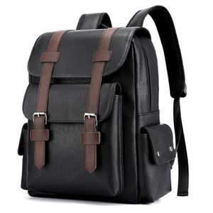 Sac à dos en cuir PU pour hommes, grands sacs à dos pour ordinateur portable pour adolescents, cartable garçons, noir