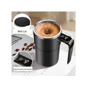 Tasse magnétique auto-mélangeuse rechargeable avec écran LCD. Gobelet électrique USB en plastique, également thermos inox avec couvercle. Mug rotatif portable à entraînement magnétique, idéal pour la maison. Couleur Noir