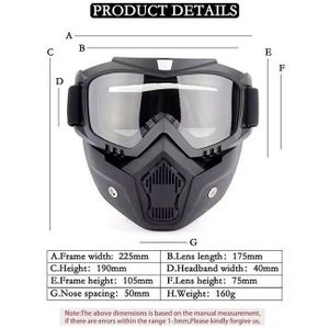 Masque Tactique de Protection Noir avec Lunettes & Respirateur - Masque Airsoft / Moto / Anti-Poussière - Résistant aux Chocs