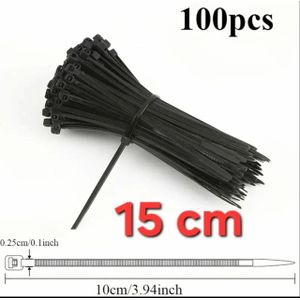 Lot De 100 Colliers De Serrage En Nylon Noir 2,5x150mm - Attaches Câbles Autobloquantes