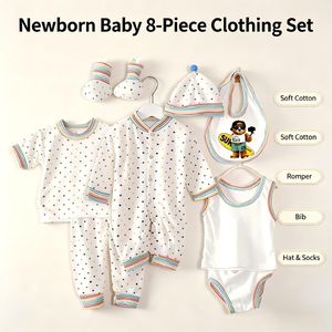 TiLECC Ensemble Vêtements Bébé 8 Pièces, T-Shirt, Pantalon, Combinaison, Bavoir, Chapeau et Chaussettes pour Nouveau-Né