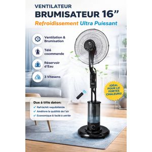 Ventilateur Brumisateur sur Pied 16’’ avec Télécommande – Refroidissement Ultra Puissant & Air Frais Instantané