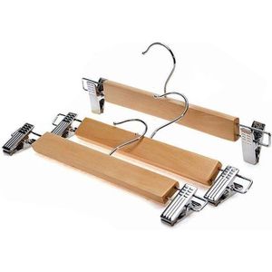 Lot De 3 Cintres En Bois Naturel Avec Pinces Pour Pantalons, Jupes, 33 Cm