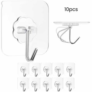 10pcs ensemble de crochets adhésifs sans perçage, crochets antidérapants transparents, adaptés à la maison, à la salle de bains, à la cuisine et au bureau.