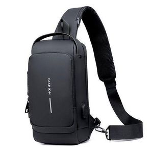 Sac de poitrine verni Multifonctionnel pour Homme Sac à Bandoulière de Charge USB Anti-vol étanche pour Voyage