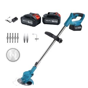 Débroussailleuse Sans Fil 98VF Professionnelle - Pack 2 Batteries Lithium Haute Capacité - Coupe-Bordure Électrique Rechargeable avec Lames Scie & Métal - Kit Jardinage Complet