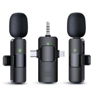 Microphone cravate sans fil K15 3-en-1 avec Type-C pour iPhone, Android et iPad (2 microphones)