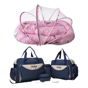 Baby PACK BÉBÉ FILLE - Nid Bébé Rose + Set 5 Sacs à Langer Bleu Pois