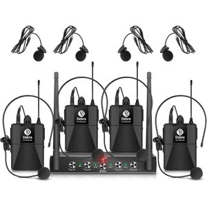 Debra Audio Système Microphones Sans-fil UHF 4 Canaux avec Micro Lavalier Sans-fil et Récepteur Métallique
