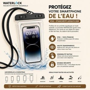 Pochette Étanche Universelle pour Smartphone – IPX8, Tactile, Transparent fermeture noire