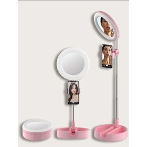 Lampe D'appoint De Bureau Pliable Avec Miroir De Maquillage -Rose
