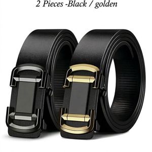 ZARSYN Ceinture en cuir à boucle automatique pour homme, 2 pièces, ceinture en cuir de luxe pour cadeaux