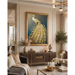 TABLEAU PAON ROYAL D'OR 3D CRISTAL - Le Symbole de Richesse et de Grâce Pour Votre Salon