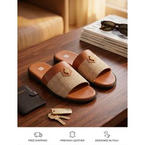 Sandales Glissières Artisanales en Cuir et Toile Tressée