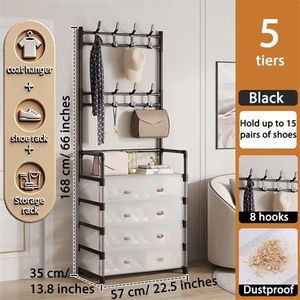 Meuble de rangement 3-en-1 pour chaussures à 5 niveaux, armoire de rangement pliable en métal, design complet, simple étagère à chaussures avec membrane anti-poussière pour le rangement des boîtes à chaussures à domicile