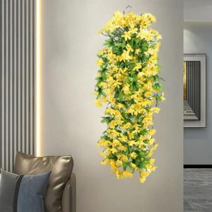 lis grimpants, feuilles vertes, feuilles artificielles décoratives, ipomée en plastique fixée au plafond