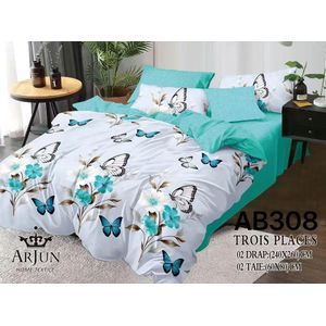 Ensemble De 2 Drap De 3 Places+ 2 Taies D'oreillers+ 2 Rideaux