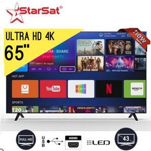 Starsat SMART TV LED 65"  Framless Smart Tv 4K Ultra HD - Wifi- android 14 dernière version - Bluetooth- Mira cast - slim tv  HD-USB-HDMI-VGA - garantie 12 mois