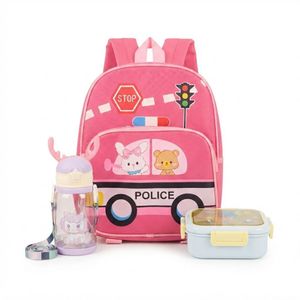 Sac à Dos Motif Police Rose, Boîte à Goûter et Gourde Coordonnée - Kit Scolaire Complet Fille 3 en 1 
