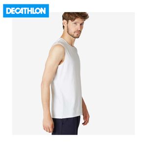 T-shirt fitness manches courtes slim coton extensible col rond homme blanc  - Decathlon