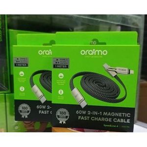 Oraimo Câble magnétique puissant OCD-176 de 60 W - 2 en 1 USB-C vers USB-C, USB-C vers Lightning/iPhone NOIR