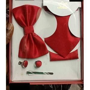 Coffret Accessoires Cravate + Pince + Nœud Papillon + Pochette + Bouton De Manchettes - ROUGE
