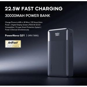 Oraimo Power Bank 30000mAh PowerNova Q31 Noir - Rapide 22.5W Fast Charging - Universel Iphone Samsung Tecno Xiaomi Etc
