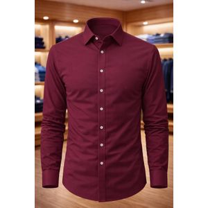 Chemise Habillée Rouge Bordeaux – Coupe Ajustée
