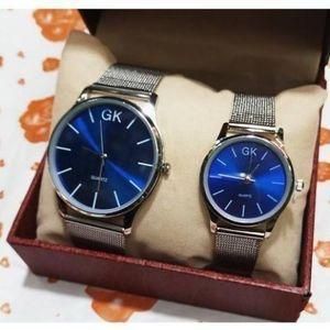 Gk Montres Couple Fond Bleu - Argenté