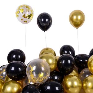 30 grands ballons de 12 pouces dorés, noirs et blancs avec confettis & ruban gratuit