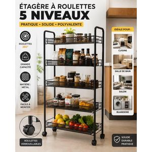 Étagère à Roulettes 5 Niveaux – Rangement Optimal