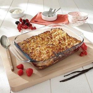 Plat a four en verre borosilicate, moule a gratin rectangulaire transparent, plat lasagne verre haute resistance, moule crumble fruits rouge cuisson, plat de service four table,  plat cuisson micro ondes lave vaisselle.