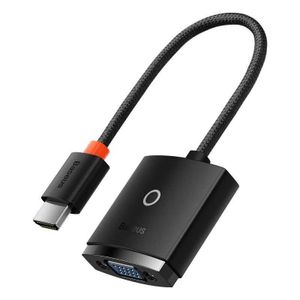 Adaptateur Baseus HDMI vers VGA 1080p compatible HD, convertisseur de câble numérique mâle/femelle pour Xbox, PS5, PS4, box TV, ordinateur portable et projecteur