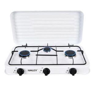 HALEY Cuisinière à Gaz HY-1520 – Réchaud de Table à 3 Brûleurs – Design Blanc Classique avec Couvercle de Protection – Allumage Facile & Chaleur Uniforme – Idéal pour une Cuisine Familiale