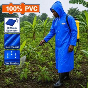 WADFOW Imperméable Long 100% PVC 0,25 mm – Veste de Pluie Étanche avec Capuche et Aération – Manteau Résistant pour Agriculture, Pêche, Jardinage et Travaux Extérieurs BV