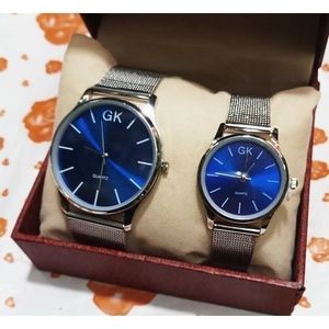 Gk Montres Couple à Cadran Rond - Fond Bleu - Argent