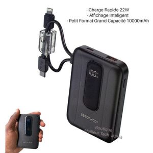 PREMIUM  Sovo Sovo Mini Power Bank 10000mAh - Charge Super Rapide 22W PD-35 Noir - Universel Bonne Qualité Iphone Type-C Xiaomi Tecno Etc BG