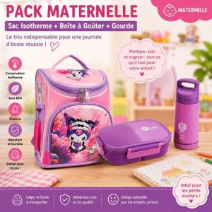 : Ensemble Scolaire Maternelle 3 Pièces (Sac à dos + Lunch Box + Gourde).