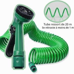 Tuyau d’Arrosage Spirale  Extensible 20 mètres avec Pistolet Arrosage 7 Modes pour Jardin