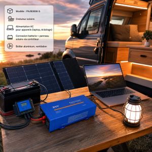 Convertisseur de Tension Solaire ZYY® PA/B3000-S (3000W) – Transformateur 12V en 220V AC pour Système Solaire, Électroménager, TV, Réfrigérateur & Éclairage