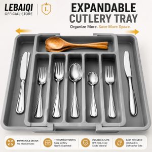 Organisateur de tiroir à couverts, plateau à ustensiles extensible sans BPA pour la cuisine