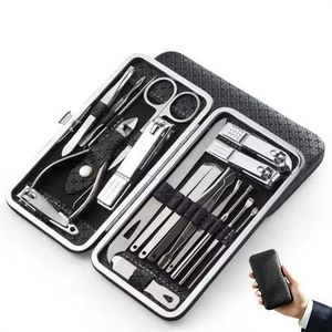 19 PCS accueil ensemble de ciseaux à ongles Grande pince Exfoliante portable petite taille ciseaux à sourcils avec étui en cuir réparation personnelle