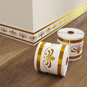 Bande décorative murale autocollante de 5 mètres, motif doré « Royal Iris », papier peint autocollant imperméable