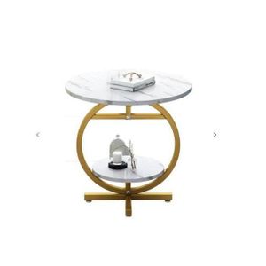 Agréable Table d'appoint ronde à 2 niveaux, style marbre, idéale pour canapé, coin repas, salon, chambre ou cuisine
