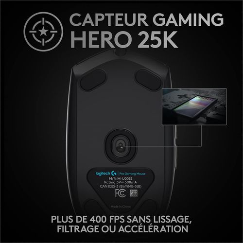 Souris gaming Logitech G Pro avec capteur HERO 25K pour l'eSport
