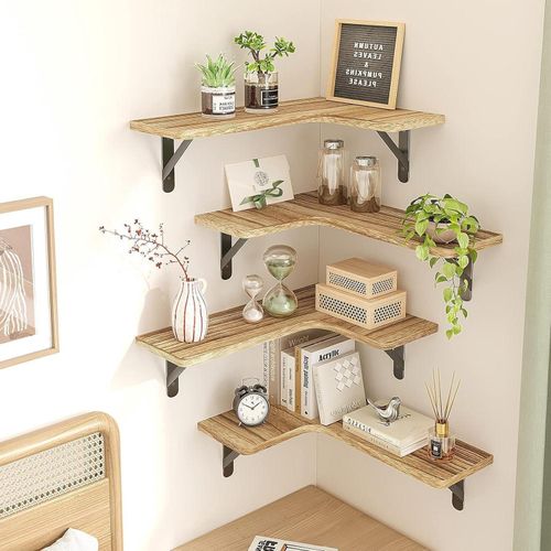 Generic Étagère de rangement suspendue d'angle en bois, 3 éléments, étagère murale multifonctionnelle - image 2